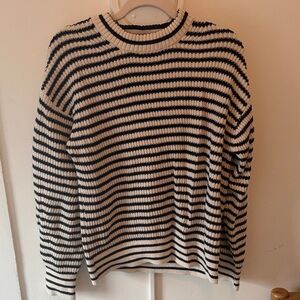 Everlane Black and Cream Striped Knit Sweater